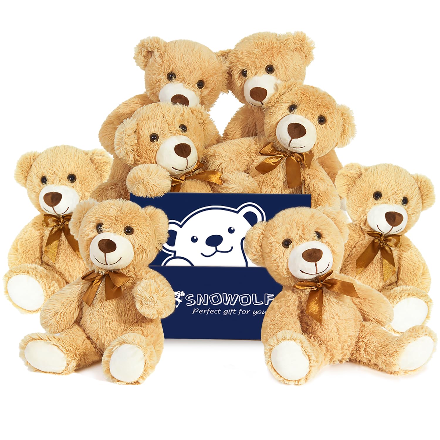 8 Pack Teddy Bears Bulk Baby Shower, 13.7 inch Small Teddy Bear